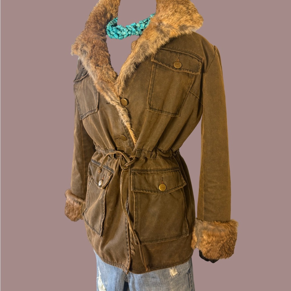 Women's Brown Faux Fur Trim Jacket
